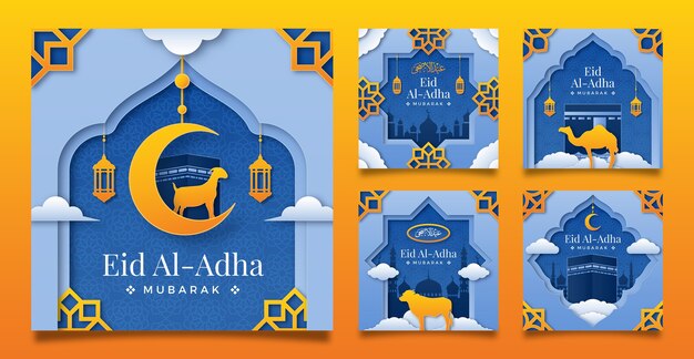 Paper style instagram posts collection for islamic eid al-adha celebration