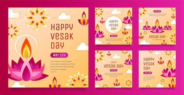 Paper style instagram posts collection for vesak festival celebration