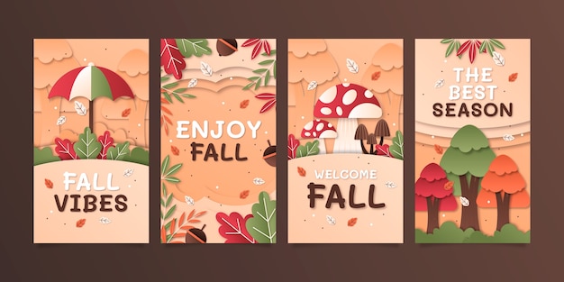 Free vector paper style instagram stories collection for fall season