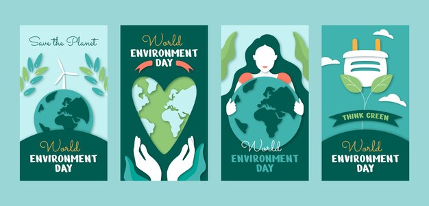 Paper style instagram stories collection for world environment day celebration