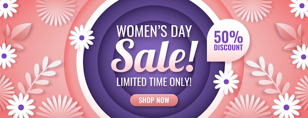 Paper style international women's day sale horizontal banner