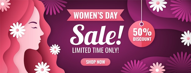 Free vector paper style international women's day sale horizontal banner