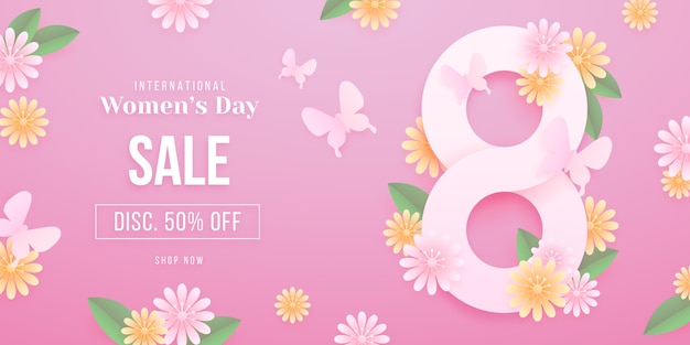 Paper style international women's day sale horizontal banner