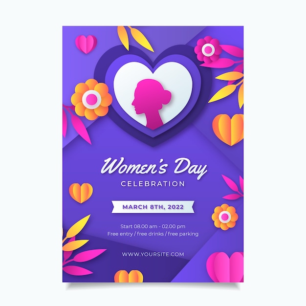 Free vector paper style international women's day vertical poster template