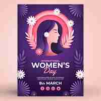 Free vector paper style international women's day vertical poster template