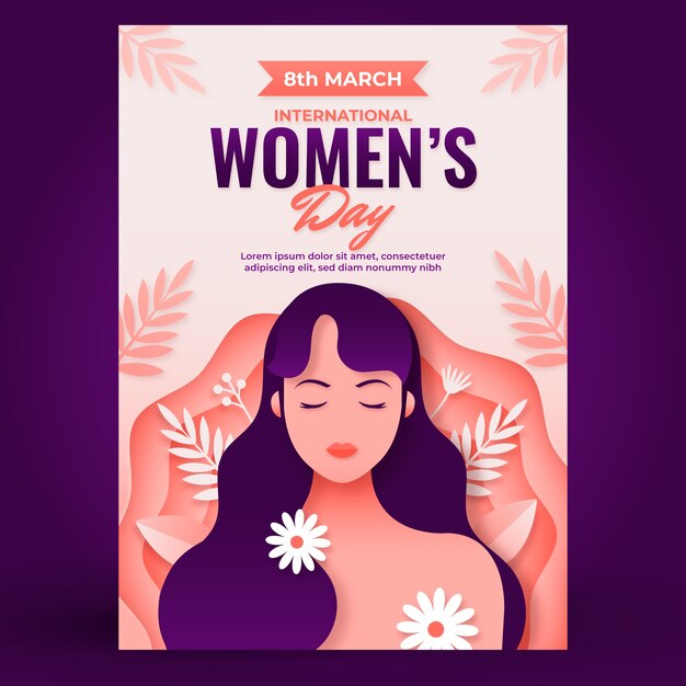 Paper style international women's day vertical poster template