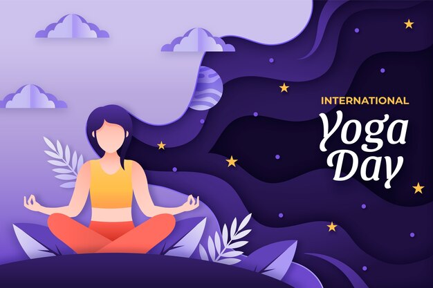 Paper style international yoga day background