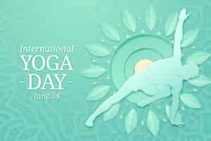 Free vector paper style international yoga day banner