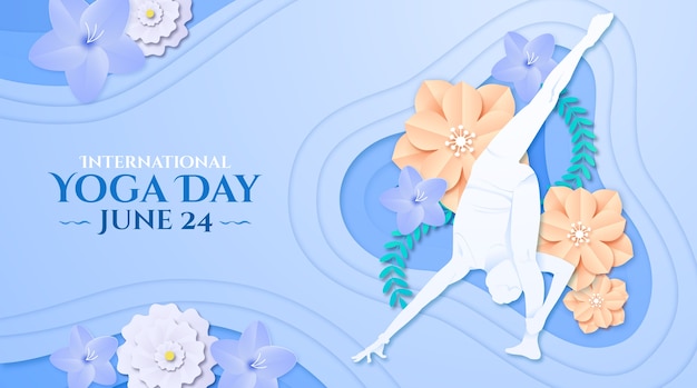 Free vector paper style international yoga day banner