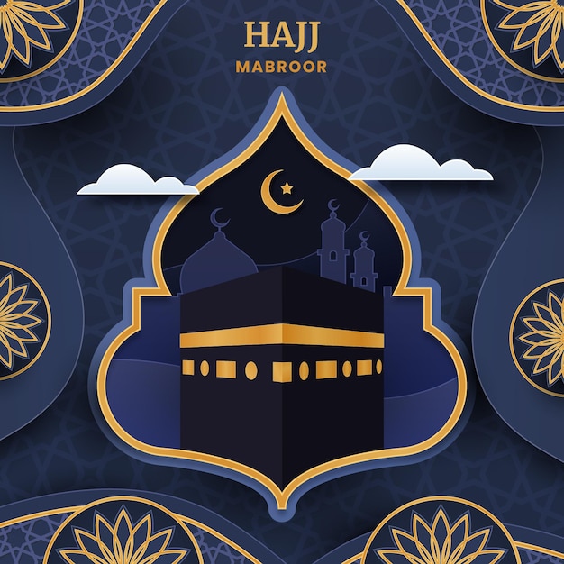 Исламская иллюстрация паломничества хаджа в бумажном стиле
