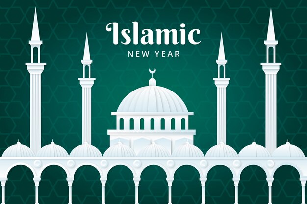 宮殿と紙のスタイルのイスラムの新年の背景