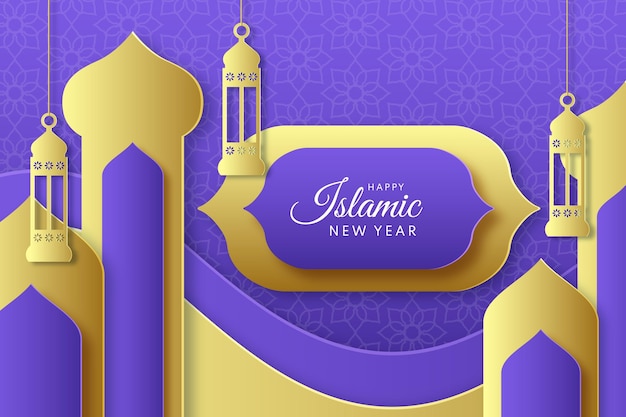 Free vector paper style islamic new year illustration