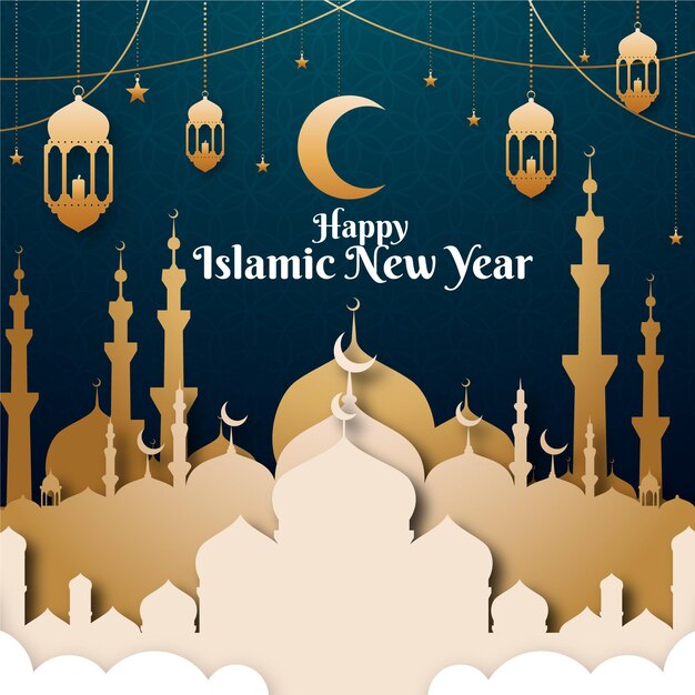 Paper style islamic new year illustration