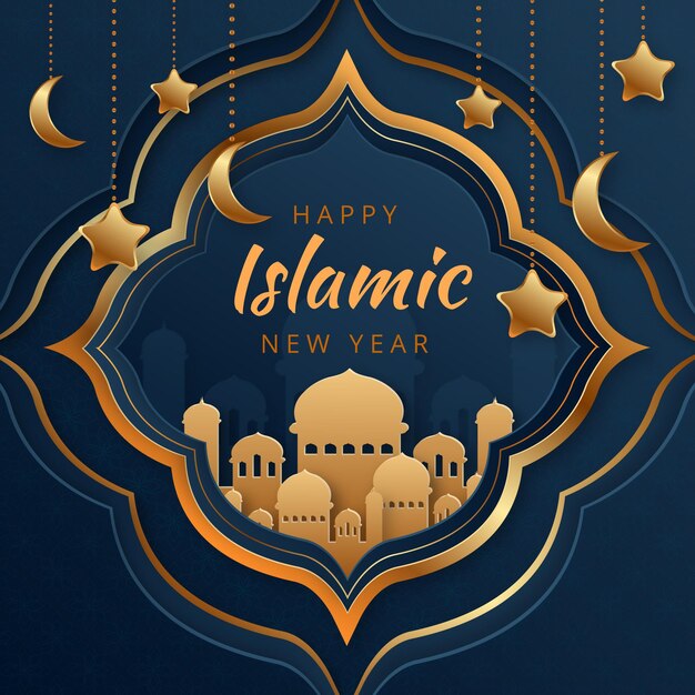 Paper style islamic new year illustration