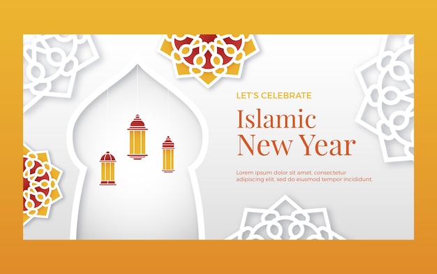 無料ベクター 提灯と花と紙のスタイルのイスラムの新年のソーシャルメディアの投稿テンプレート