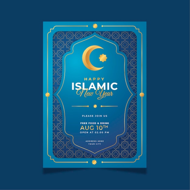 Modello di poster verticale del capodanno islamico in stile carta paper