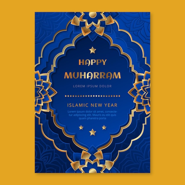 Paper style islamic new year vertical poster template