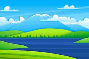 Free vector paper style lake scenery