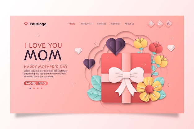 Free vector paper style landing page template for mother's day celebration