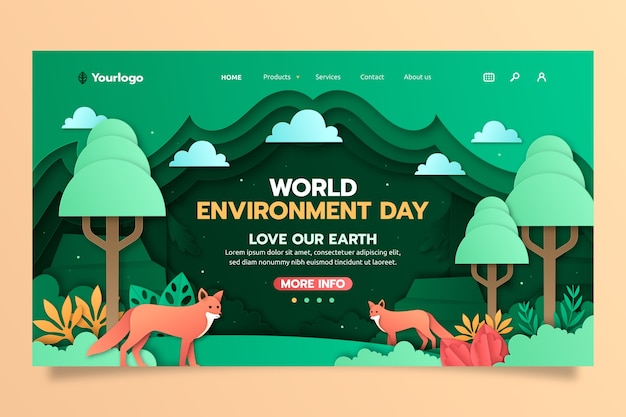 Free vector paper style landing page template for world environment day celebration