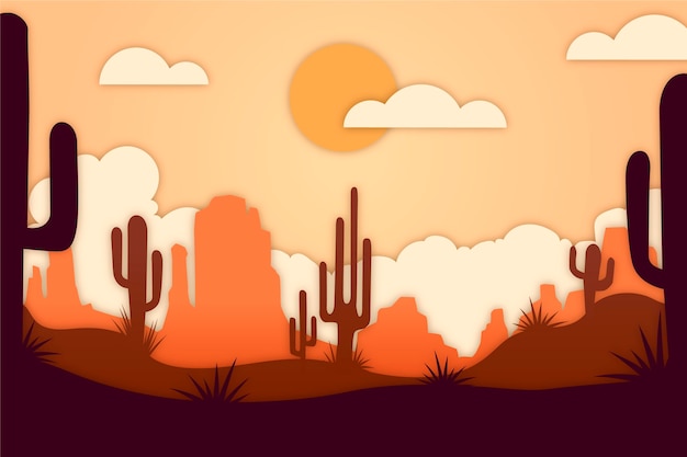 Free vector paper style landscape with cactus