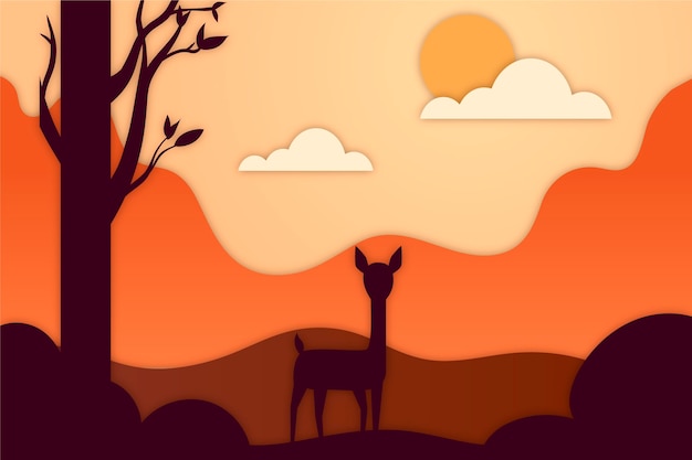 鹿と紙風の風景