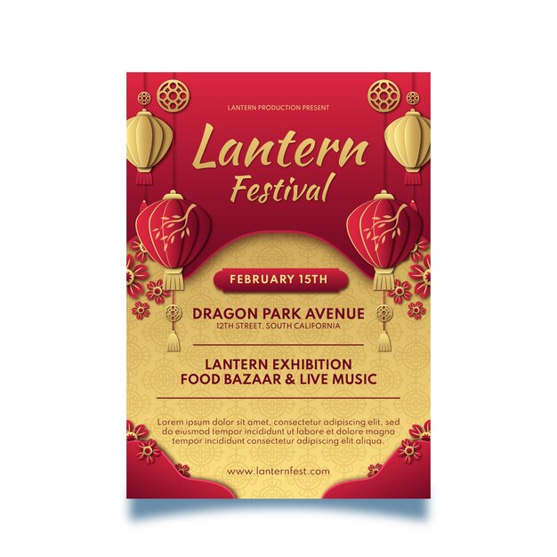 Paper style lantern festival vertical poster template