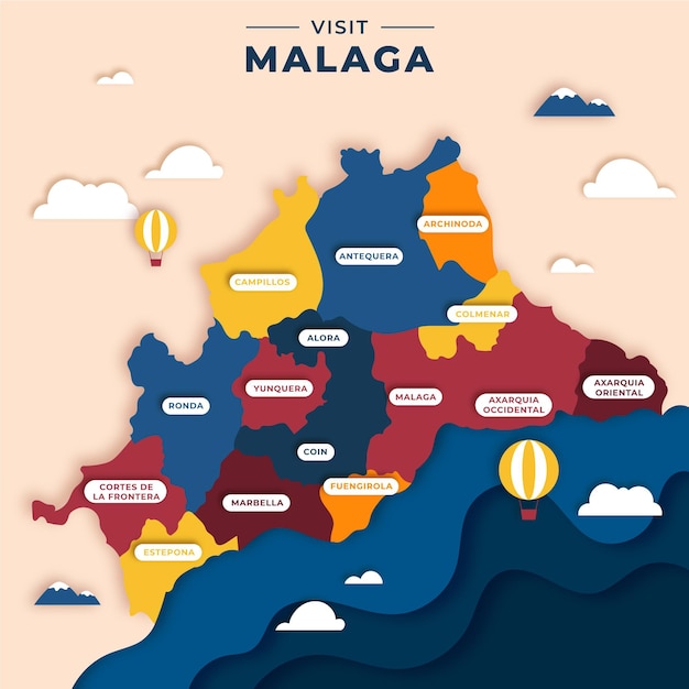 Free vector paper style málaga map