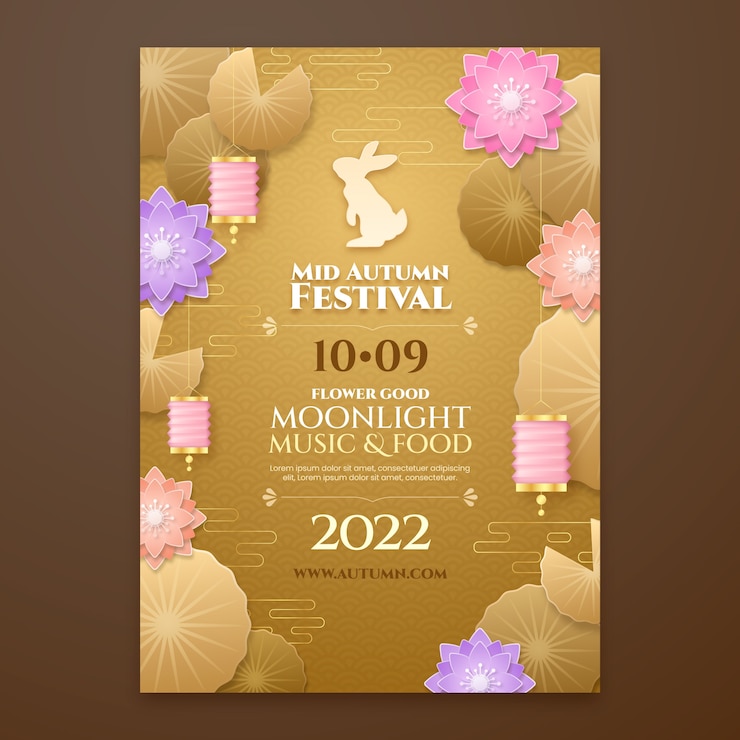 Free Vector paper style mid-autumn festival vertical poster template
