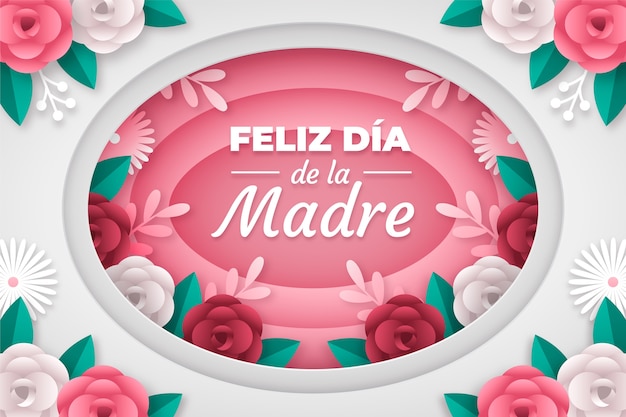 Free vector paper style mothers day floral background in spanish