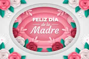 Free vector paper style mothers day floral background in spanish