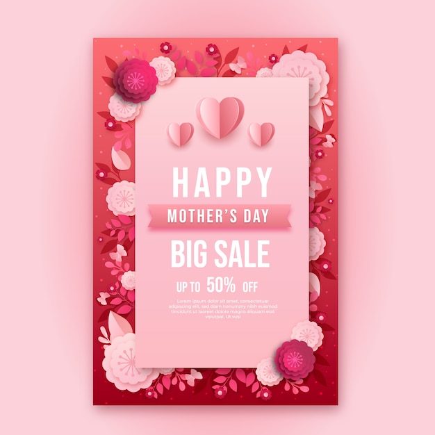 Free vector paper style mothers day flyer template