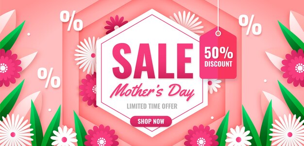 Paper style mothers day sale banner template