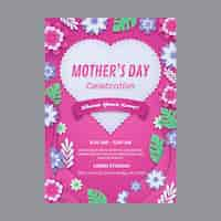 Free vector paper style mothers day vertical flyer template