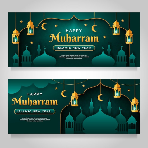 Free vector paper style muharram banners set