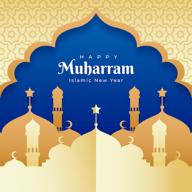 Illustrazione di muharram in stile carta