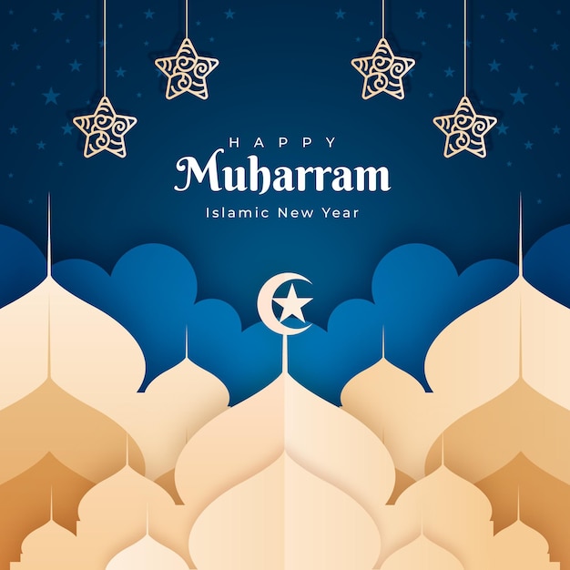 Illustrazione di muharram in stile carta