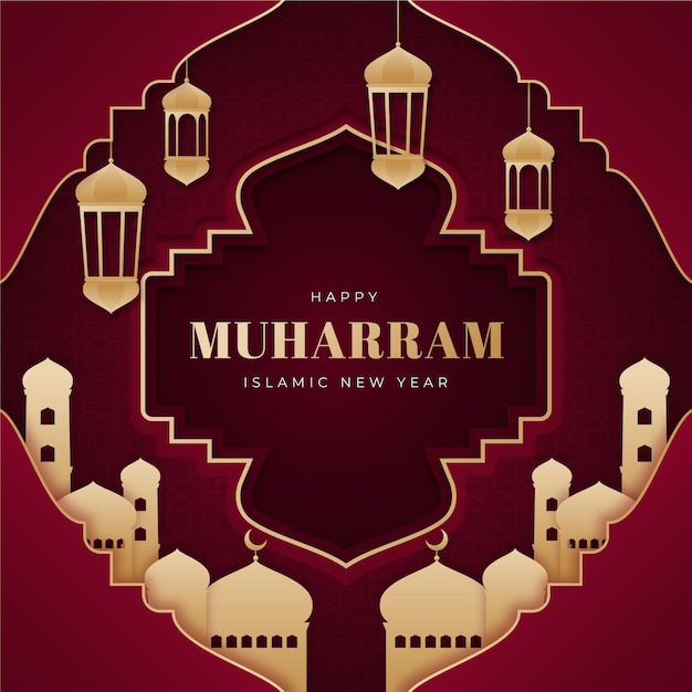 Illustrazione di muharram in stile carta