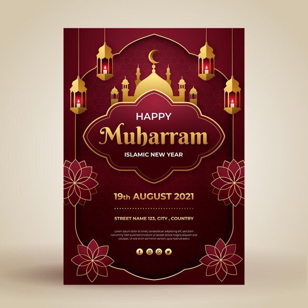 Paper style muharram vertical poster template