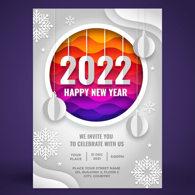 Free vector paper style new year greeting card template