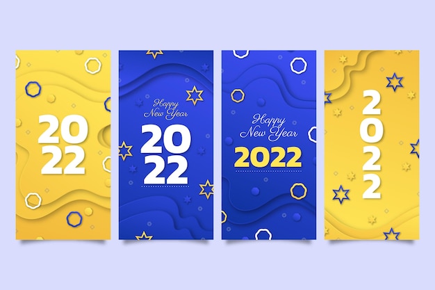 Free vector paper style new year instagram stories collection