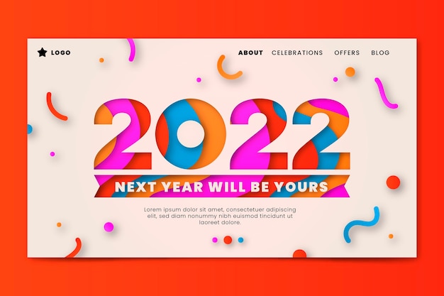 Paper style new year landing page template