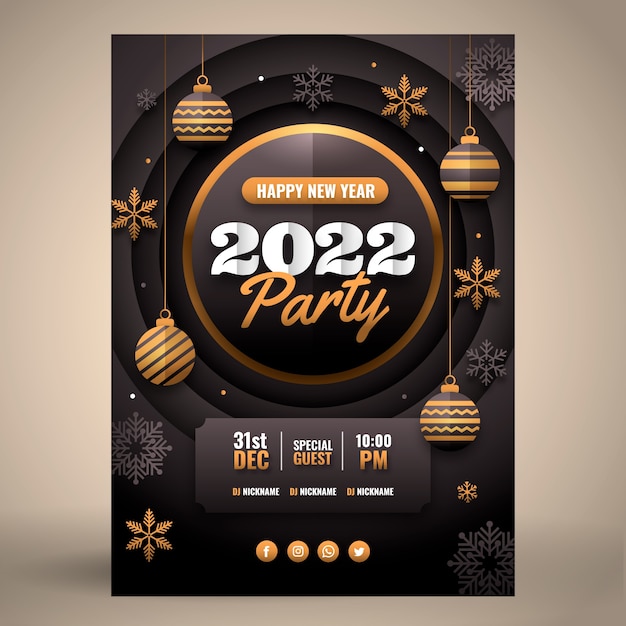 Free vector paper style new year party flyer template