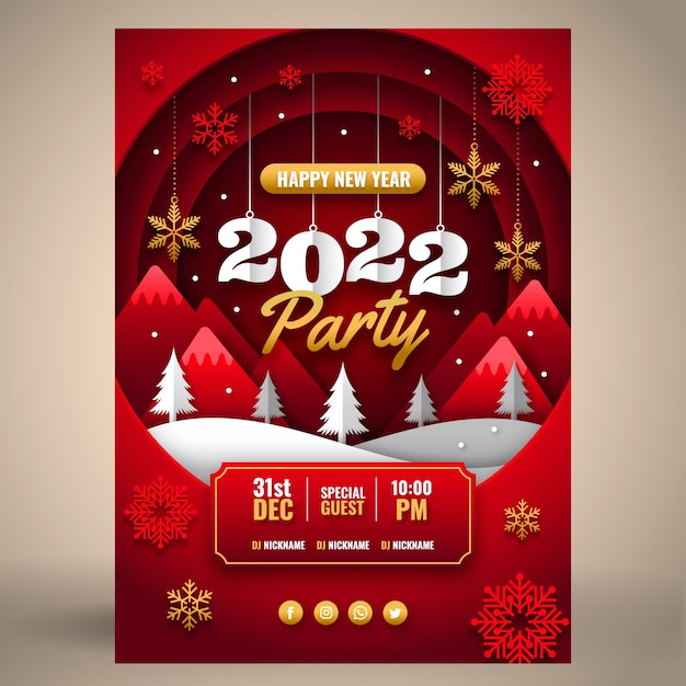 Paper style new year party flyer template