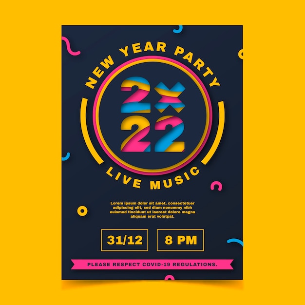 Free vector paper style new year vertical party flyer template