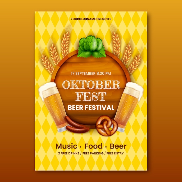 Paper style oktoberfest vertical poster template