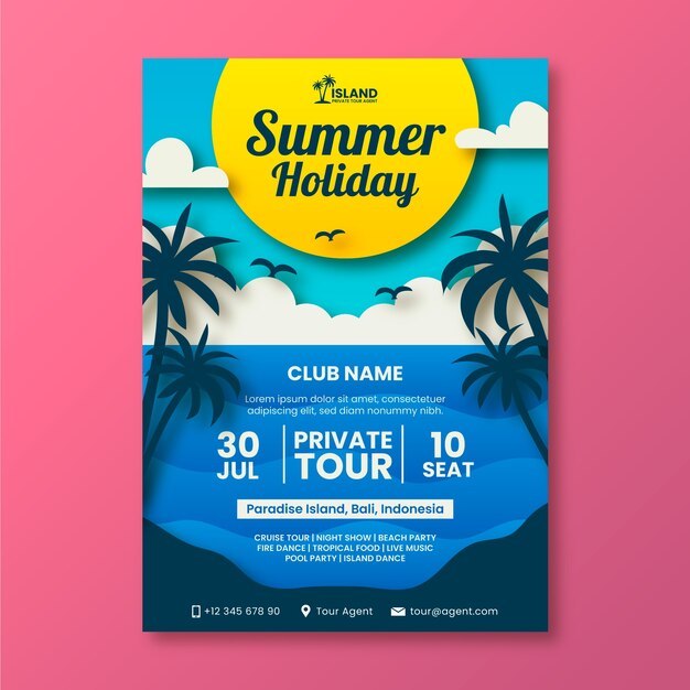 Free vector paper style party poster template for summer season celebration