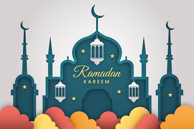 Free vector paper style ramadan background