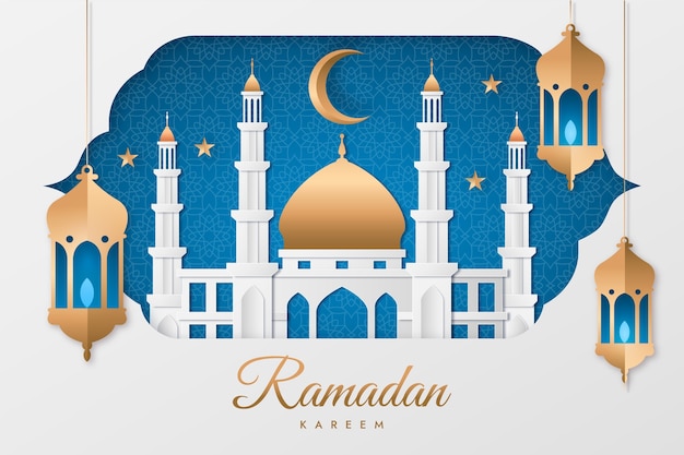 Paper style ramadan celebration background