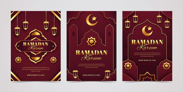 Vettore gratuito collezione di biglietti d'auguri per la celebrazione del ramadan in stile carta